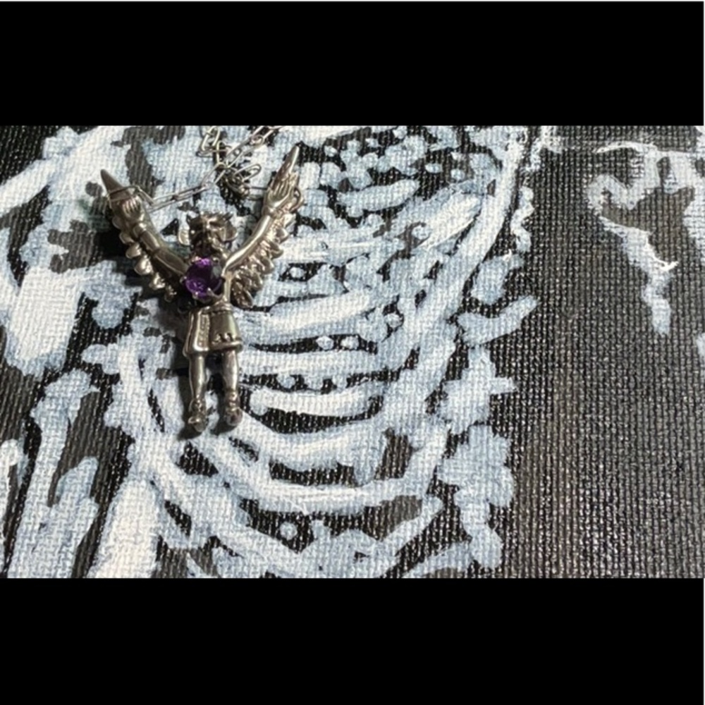 Sterling Silver Cast Eagle Dancer Pendant with Amethyst and Sterling Chain